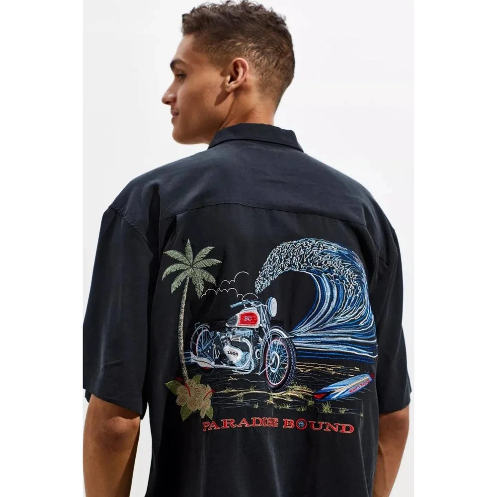 New Urban Outfitters Bamboo Cay Paradise Bound Embroidered Button-Down Shirt M